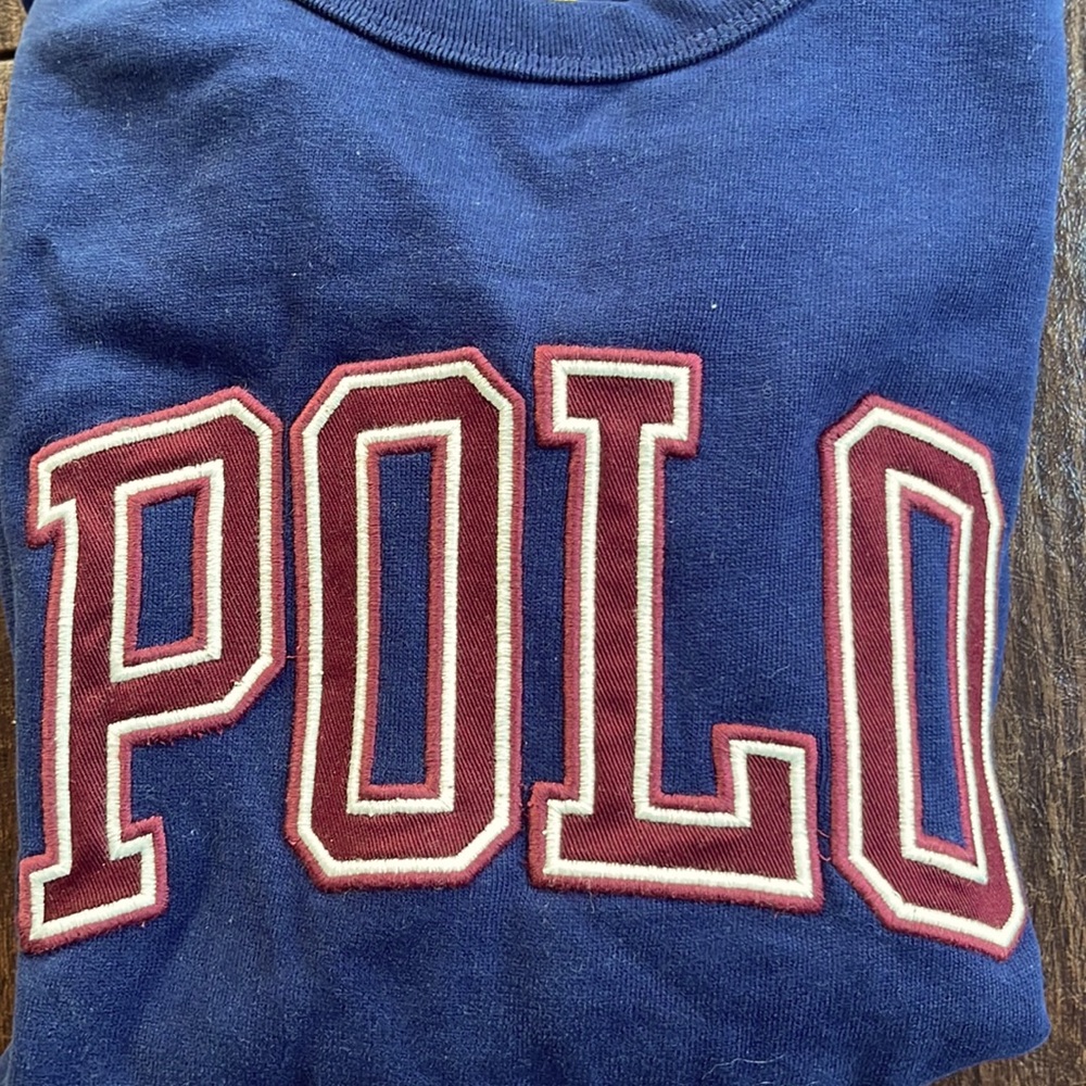 Navy Boys Polo Sweatshirt with Red Polo Lettering Size 10-12